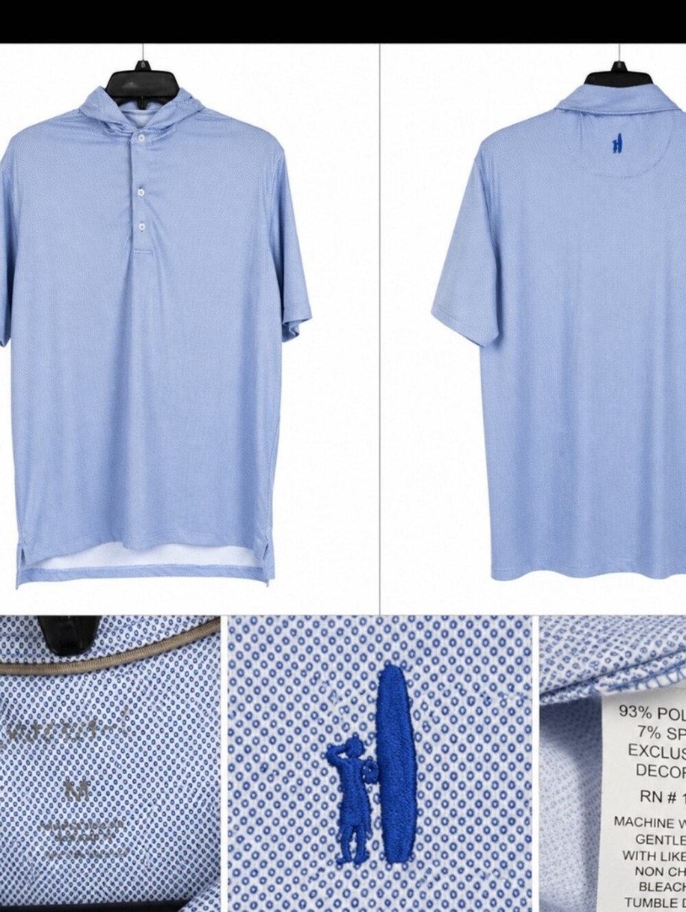 Johnnie-O Performance Polo Shirt Men Medium Blue Print Stretch Golf Casual.